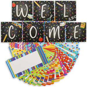 Juvale Classroom Welcome Banner and 50 Name Tags