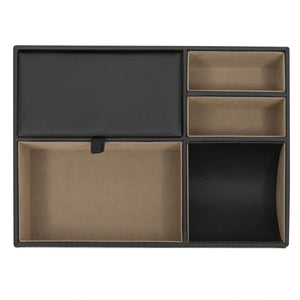 Black Valet Tray for Men, 5 Compartments for Wallet, Phone, Keys (Faux Leather, 10 x 7.3 x 2 In)