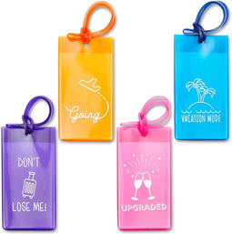 Vinyl Luggage ID Tags for Suitcases, Travel Humor (2.2 x 4.2 in, 4 Pack)