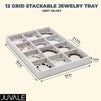 Gray Velvet Stackable Jewelry Organizer Tray, 12 Grids for Bracelets, Necklaces, Pendants (14 x 9.5 In)