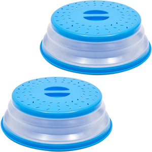 2-Pack 10.5" Silicone Collapsible Microwave Plate Cover, Food Splatter Colander, Blue