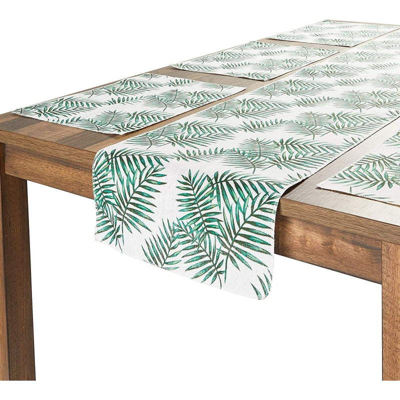 Palm Leaf Dining Table Runner and Set of 6 Placemats (7 Pieces)