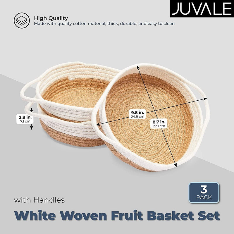 Juvale White Woven Fruit Basket Set with Handles (9.8 x 8.7 x 2.8 in, 3 Pack)