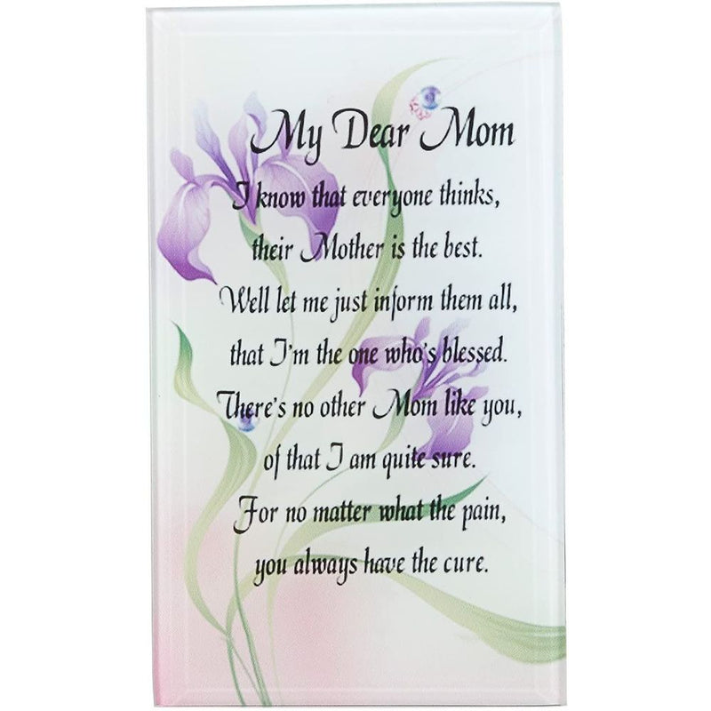 Decorative Glass Floral Plaque for Mother's Day, My Dear Mom (4 x 6.2 In)