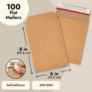 100 Pack Rigid Mailers 6x8 - 450 GSM Sturdy Self-Adhesive Kraft Paper Cardboard Envelopes for Mailing Photo, Documents, Gift Cards, CDs, Art Prints
