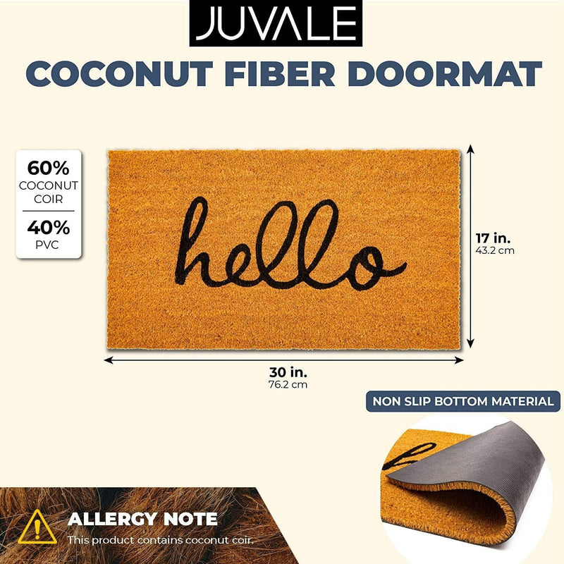 Hello Coco Coir Doormat for Patio, Natural Fall Welcome Mat for Front Door (17 x 30 In)
