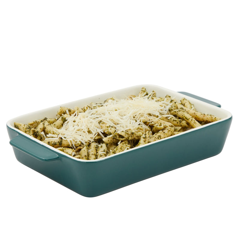 3 Piece Green Ceramic Bakeware Set - Rectangular Baking Dishes for Oven, Serving Casseroles, Kitchen (3 Sizes)