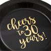48-Pack Cheers to 30 Years Plates for 30th Birthday, Anniversary Party Supplies, Black and Gold Foil (9 In)