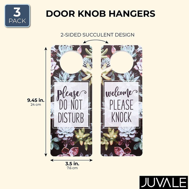 3 Pack Do Not Disturb Door Hanger Sign, Double Sided, Welcome Please Knock, Succulent