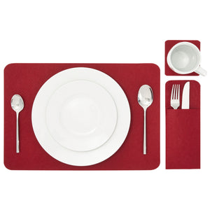 Felt Table Placemats Set of 8 for Dining Table and Kitchen Decor with Drink Coasters and Cutlery Pouches (Dark Red, 24 Pieces)