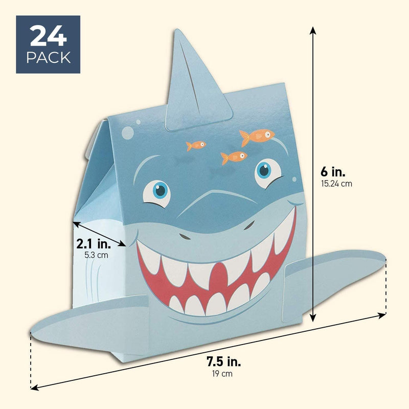 Shark Favor Boxes - 24-Pack Paper Treat Boxes with Die-Cut Shark Design, Sea Themed Party Favors Boxes, Goodie Gift Loot Boxes, Kids Birthday Party Supplies, 6 x 2.1 x 7.75 Inches