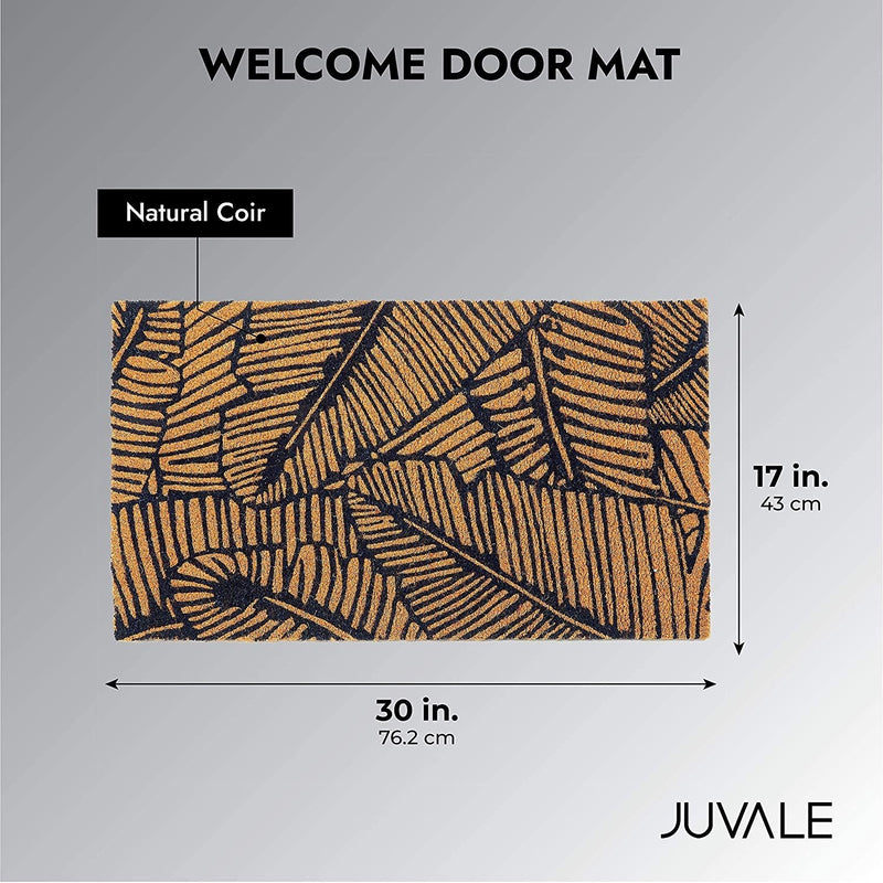 Natural Coir Welcome Door Mat, Bohemian Style Decor (Brown, Black 17 x 30 in)