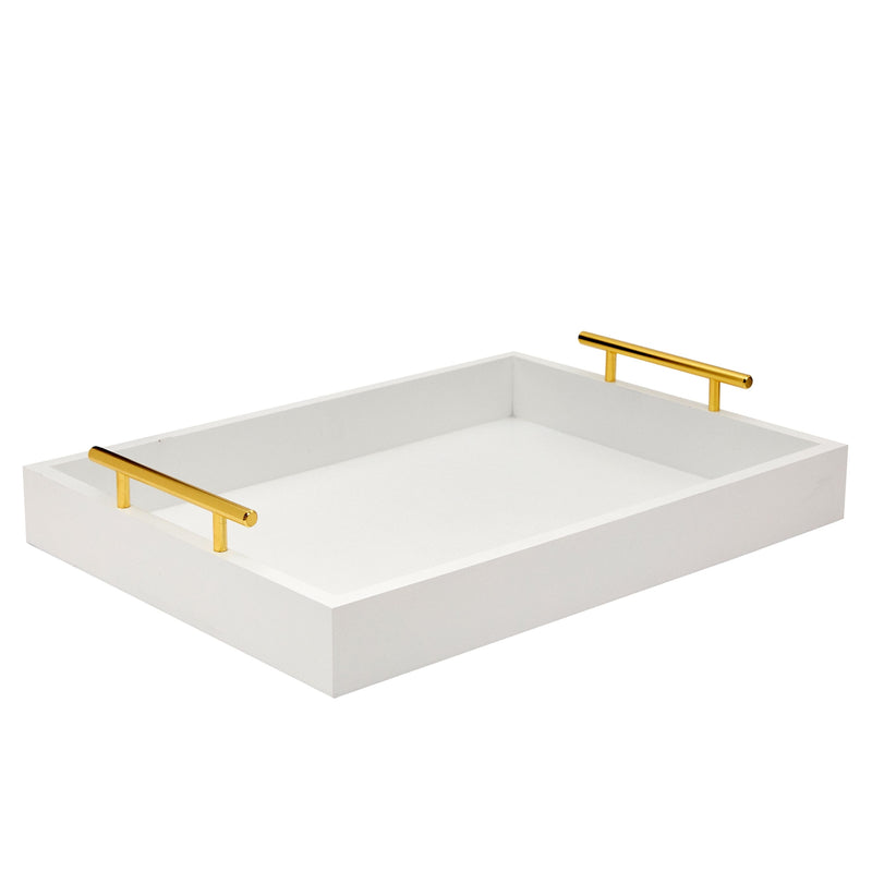 White Serving Tray for Coffee Table, 16x12" with Coasters and Decorative Interchangeable Gold and Silver Handles
