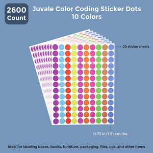 Juvale Color Coding Sticker Dots (2600 Count) .75 Inch, 10 Colors