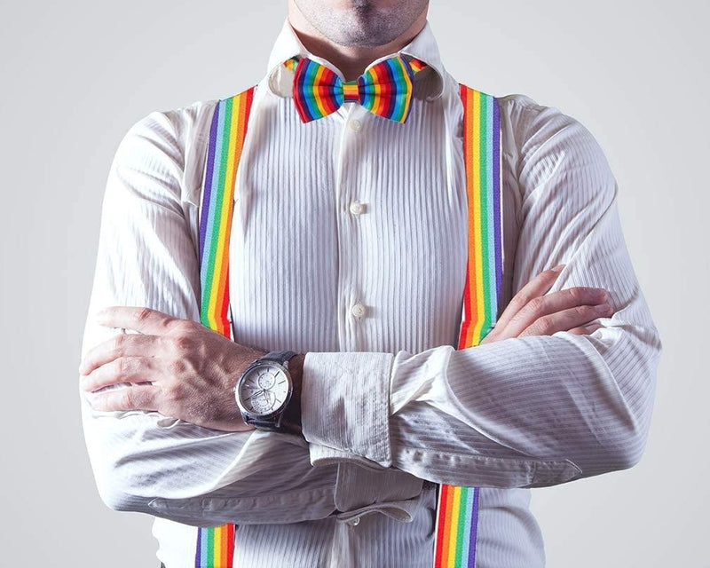 Juvale Gay Pride Rainbow Adjustable Bowtie and Y Shape Suspender Set