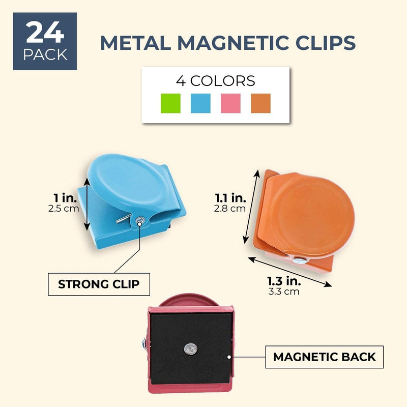 Refrigerator Magnets, Metal Chip Clips in 4 Colors (24 Set)