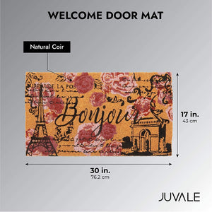 Eiffel Tower Welcome Door Mat with Non Slip Backing, Bonjour Home Paris Decor (Coir, 17x30 In)