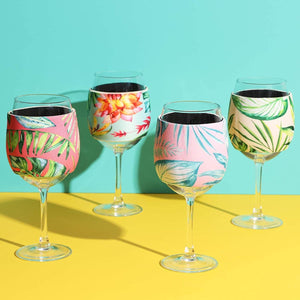 Tropical Wine Glass Koozie, Insulates Neoprene Drink Sleeve (4 Designs, 12 Pack)