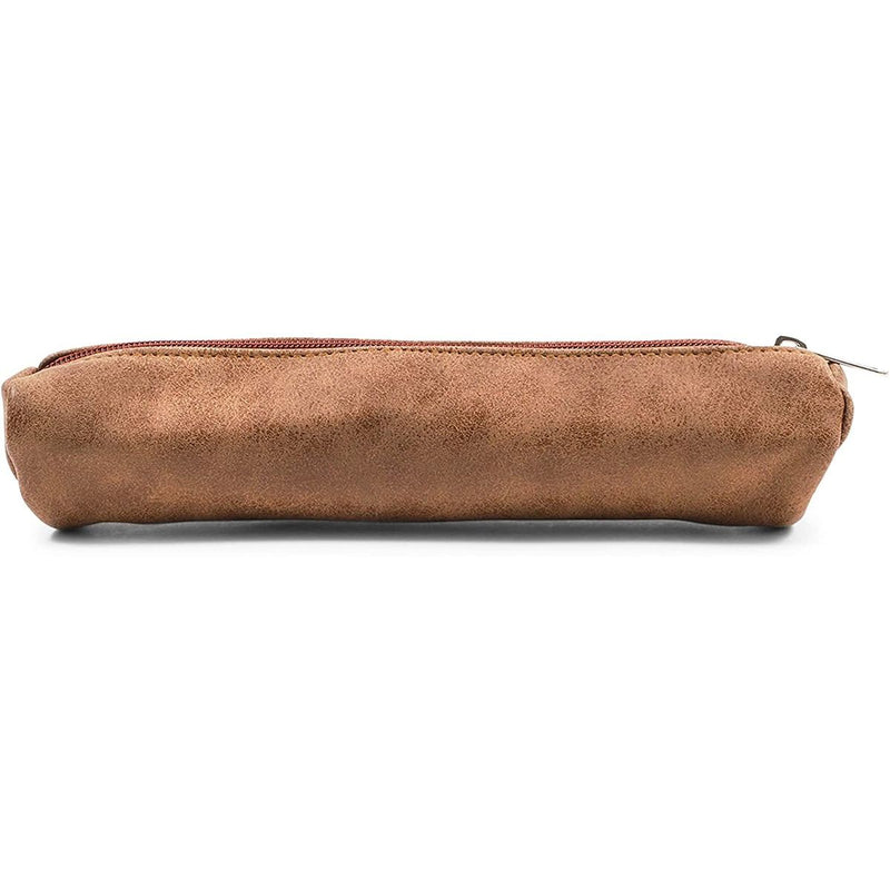 Faux Leather Pencil Pouch for School and Office (Brown, 2 Pack)