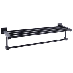 Matte Black Towel Shelf with Bar, 24 Inch Wall Mounted Rack for Bathroom