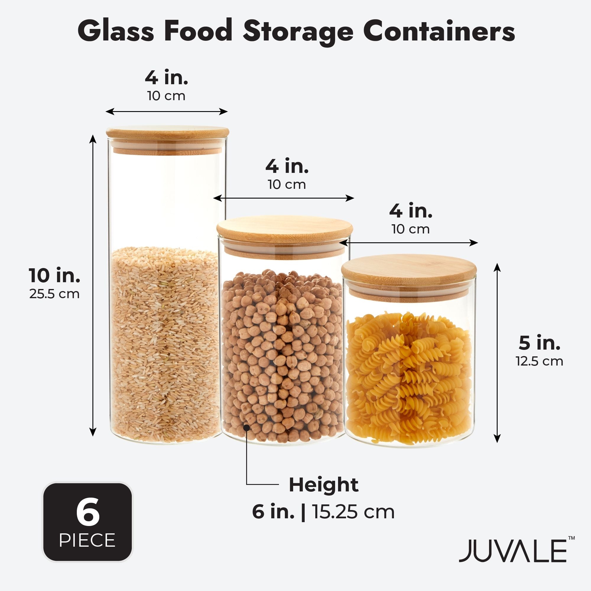 Glass Storage Containers with Bamboo Lids, Airtight Pantry Canisters in 3  Sizes (6 Piece Set)