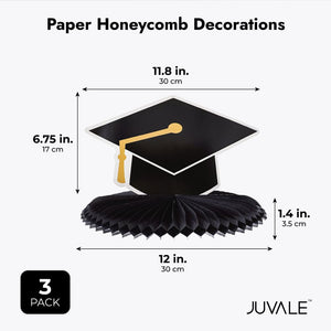 Graduation Party Centerpiece, 3 Designs Paper Honeycomb Decorations (3 Pieces)
