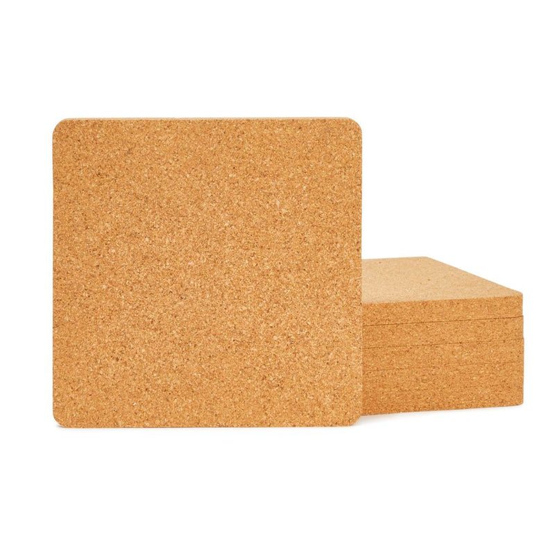 Cork Hot Pads for Kitchen, Square Trivet Tiles for Dining (7x7x0.5 In, 6 Pack)