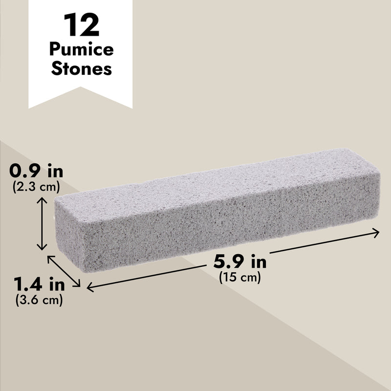 12-Pack Pumice Stones for Cleaning - Toilet Bowl Cleaner and Scouring Sticks for Pool and Kitchen (Gray)