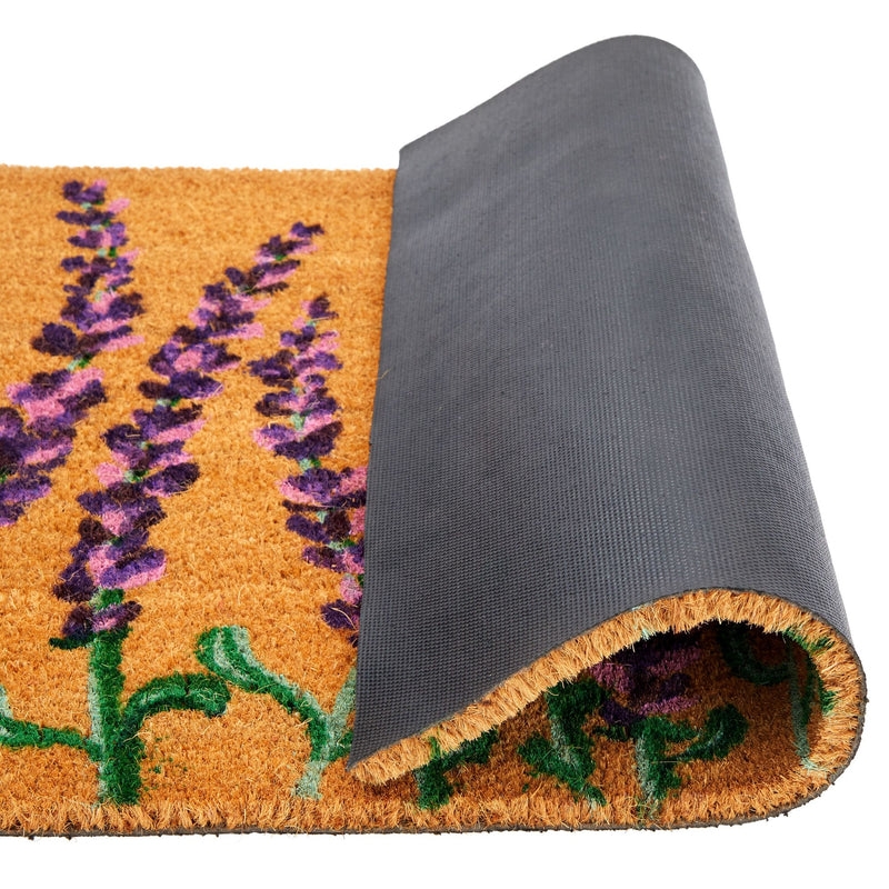 Coco Coir Lavender Flower Doormat with Slip-Resistant PVC Backing, Large Outdoor Mat for Front Door, Patio, Porch, Garage, Garden, Spring Decor (24x36 in, Brown, Purple)