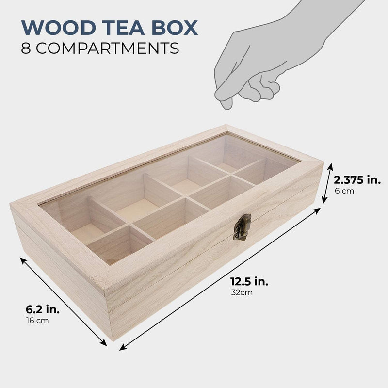 Unfinished Wood Tea Storage Box, 8 Compartments (12.5 x 10 x 2 in)