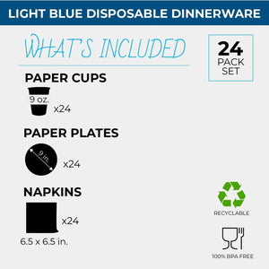 Turquoise Party Supplies, Paper Plates, Cups, and Napkins (Serves 24, 72 Pieces)