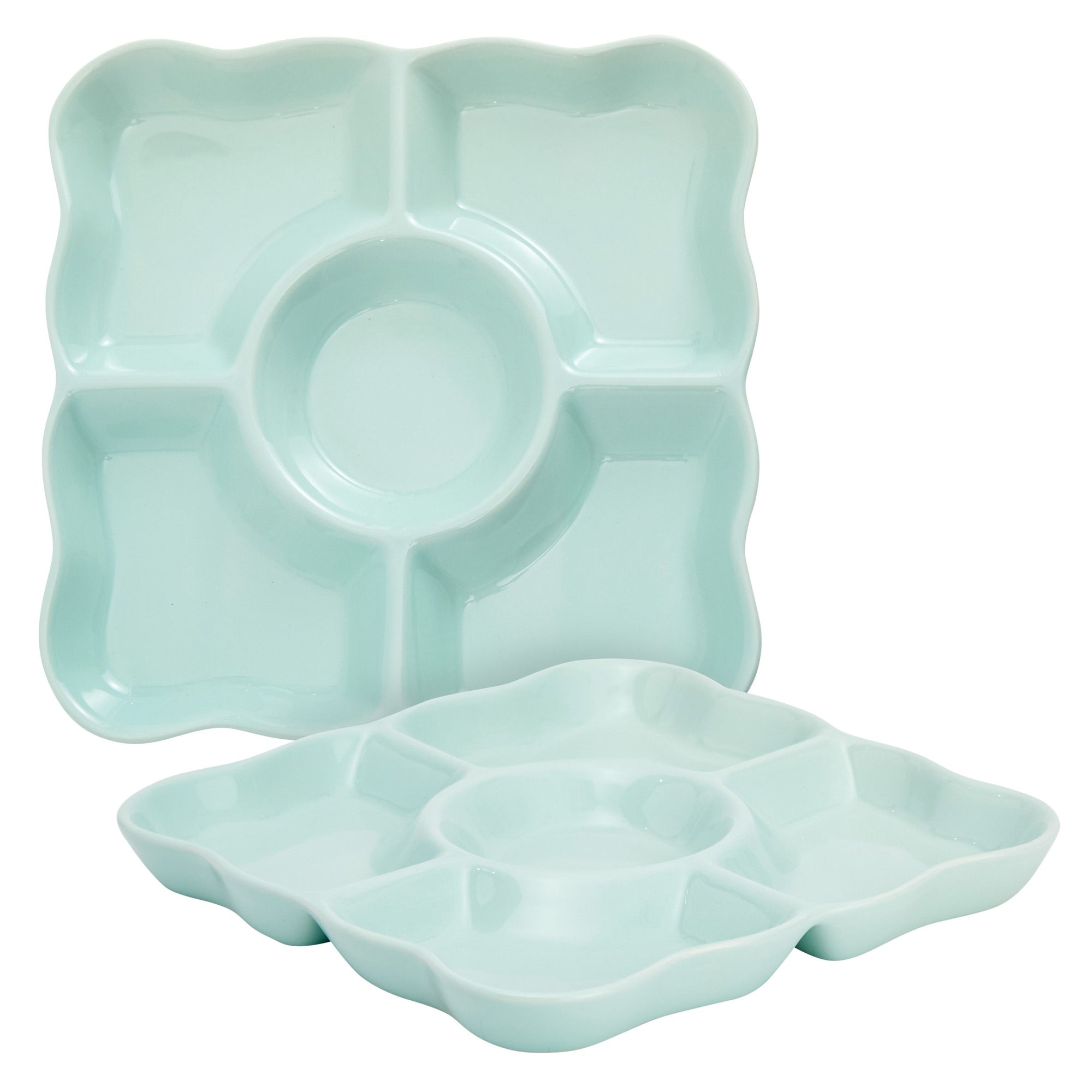 Plastic Divided Serving Platter Trays with Lids (Light Blue, 2