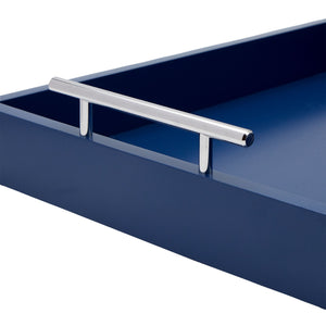 Blue Serving Tray for Coffee Table, 16x12" with Coasters, Decorative Interchangeable Gold and Silver Handles