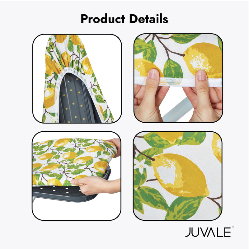 Ironing Board Cover and Pad 15x54 Standard Size Ironing Board Cover with Elastic Edge for Snug and Secure Fit, Thick and Durable Material (Yellow and Green Lemon Print Design)