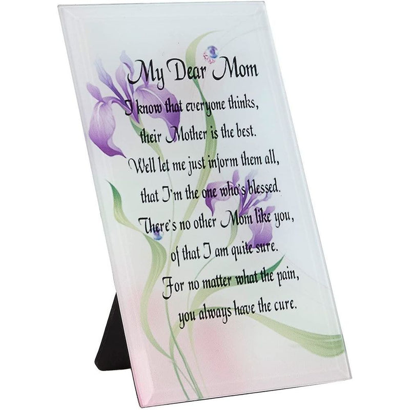 Decorative Glass Floral Plaque for Mother's Day, My Dear Mom (4 x 6.2 In)