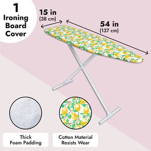 Ironing Board Cover and Pad 15x54 Standard Size Ironing Board Cover with Elastic Edge for Snug and Secure Fit, Thick and Durable Material (Yellow and Green Lemon Print Design)