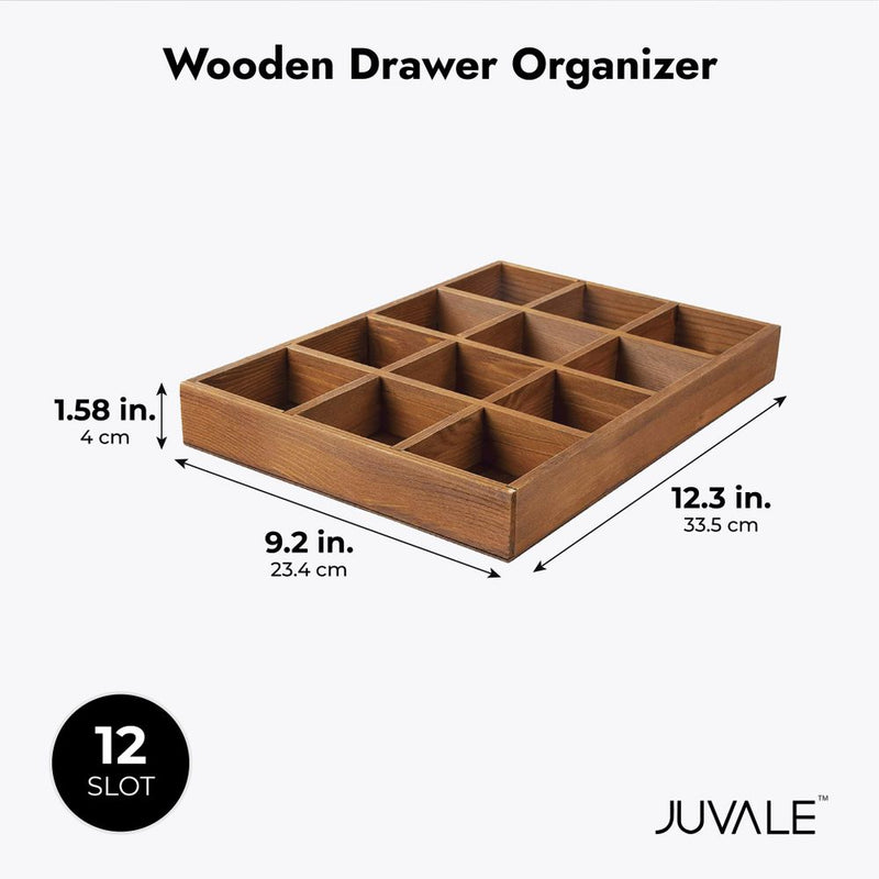 Juvale Wooden Drawer Organizer with 12 Compartments, Sorting Tray (13.2 x 9.2 in)