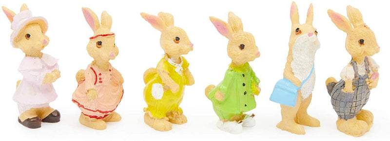 Mini Bunny Statues for Easter, Garden Decorations (2.2 Inches, 6 Pack)