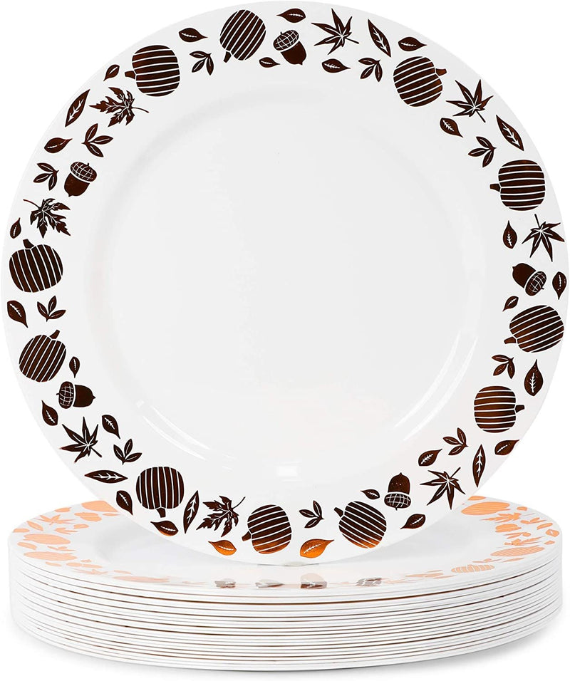 Thanksgiving White Plastic Plates for Fall Party (10.25 In, 24 Pack)