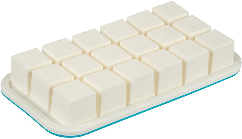 Ice Cube Tray, Reinforced Flexible Silicone Ice Shaping Kit, Makes 18 Square 1.4-Inch Ice Cubes, Dishwasher Safe, Easy Ice Removal. Ivory and Blue, 10.8 x 5.5 x 1.5 in