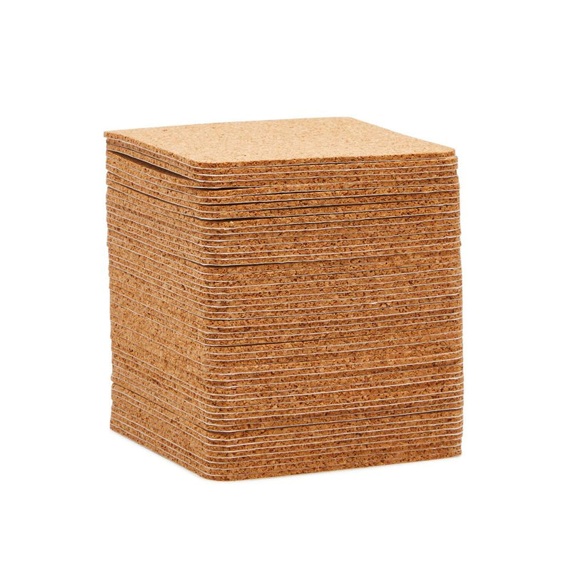 Cork Square Coaster Backings, Self Adhesive Sheets (3.7 In, 50 Pack)