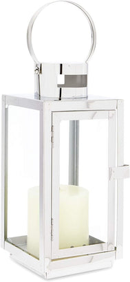 Juvale Lantern Candle Holder, Silver and Glass for Tealights, Pillar, Votive (10 Inches)