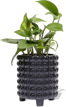 Hobnail Vase Ceramic Planter, Dark Gray Flower Pot, 5 Inch Inside Diameter