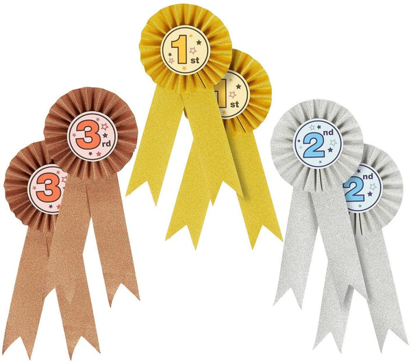 6-Pack Award Ribbons - Rosette Ribbons Award Set - Recognition Awards for 1st, 2nd, 3rd Place of Science Fairs, Ceremonies and Events Certificates, Gold, Silver, Bronze, 7.5 Inches