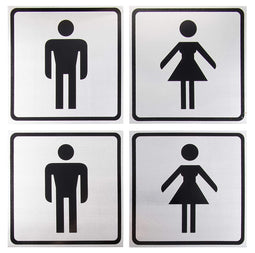 Bathroom Signs - 4-Pack Metal Restroom Aluminum Signs for Men and Women, Self-Adhesive, Ideal for Public Spaces, Coffee Shops, Restaurants, Indoors and Outdoors, 5.5 x 5.5 Inches