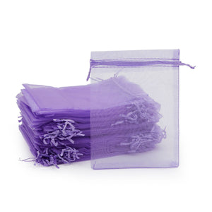 Purple Organza Bags, 5x7 Mesh Drawstring for Party Favor Gifts, Wedding, Jewelry (100 Pack)
