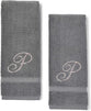 2 Pack Letter P Monogrammed Hand Towels, Gray Cotton Hand Towels with Silver Embroidered Initial P for Wedding Gift, Bridal Shower, Baby Shower, Anniversary (16 x 30 Inches)