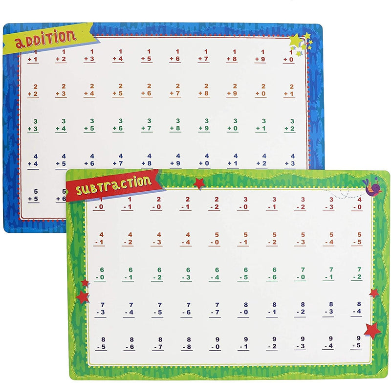 Juvale 6-Pack Double Sided Dry Erase Learning Mats - Math, Time, Money, Shapes, 17 x 11 inches