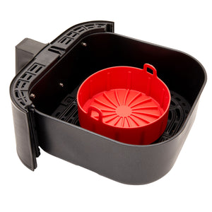 4-Piece Set Silicone Pot Basket with Handles, Brush, Tongs for Air Fryer Liner (6.3 In, Red)
