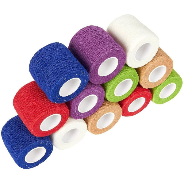 Self Adhesive Bandage Wrap, Cohesive Tape in 6 Colors (2 In x 6 Ft, 12 Pack)